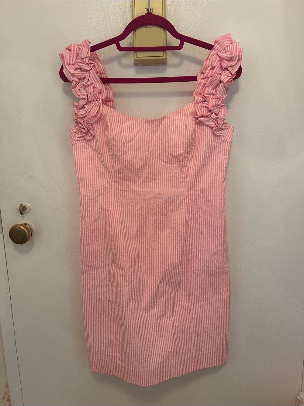 Lilly Pulitzer Pink Seersucker Ruffle Strap Mini Dress